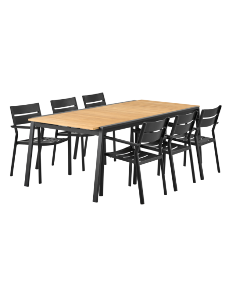 Mesa Extensible Exterior NAOS 220/320x100 cm de Comedor, Acero Inox, Teca FSC / Negro / Natural - Brafab