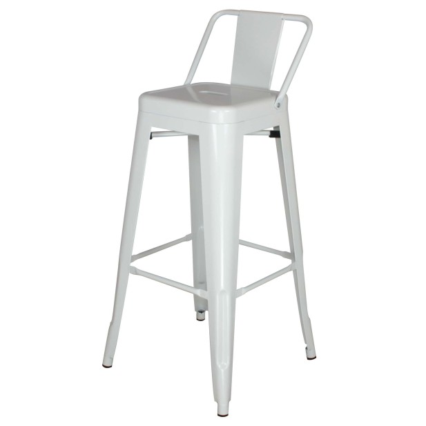 Taburete alto CLASSY BLANCO 76cm de estilo industrial, de metal con respaldo