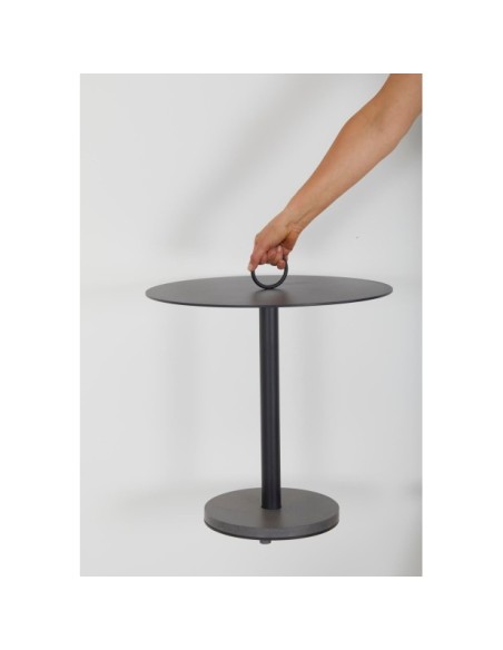Mesa Auxiliar Exterior NIOBE Ø50 cm, Aluminio, Piedra compuesta / Antracita - Brafab