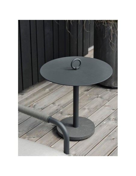 Mesa Auxiliar Exterior NIOBE Ø50 cm, Aluminio, Piedra compuesta / Antracita - Brafab