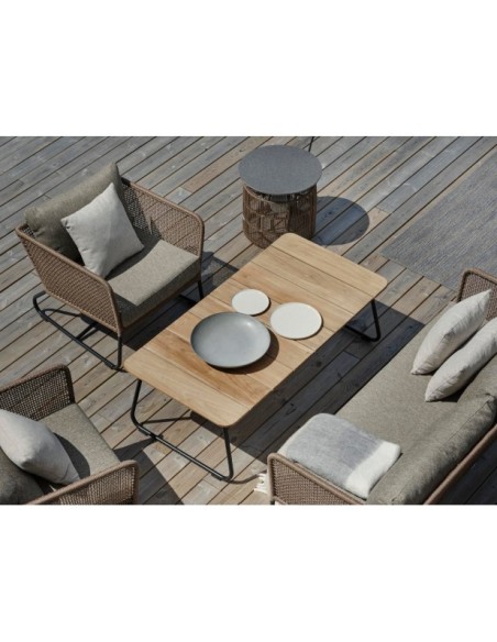 Mesa de Centro Exterior NOLLI 140x70 cm, Aluminio, Madera de Teca / Negro / Teca - Brafab