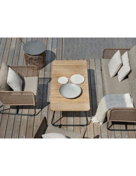 Mesa de Centro Exterior NOLLI 140x70 cm, Aluminio, Madera de Teca / Negro / Teca - Brafab