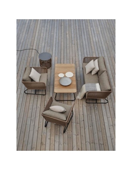 Mesa de Centro Exterior NOLLI 140x70 cm, Aluminio, Madera de Teca / Negro / Teca - Brafab