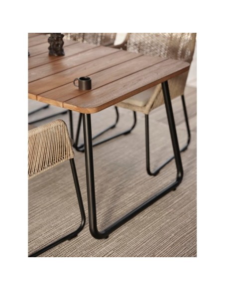 Mesa Exterior NOLLI 225x90 cm de Comedor, Aluminio, Olefina / Negro / Teca - Brafab