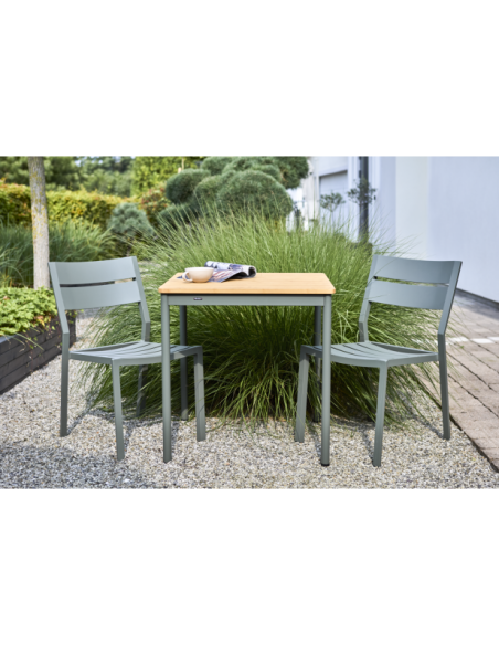 Mesa Bistró Exterior NOX 70x70 cm, Aluminio, Madera de Bambú / Verde / Natural - Brafab