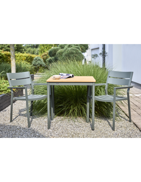 Mesa Bistró Exterior NOX 70x70 cm, Aluminio, Madera de Bambú / Verde / Natural - Brafab