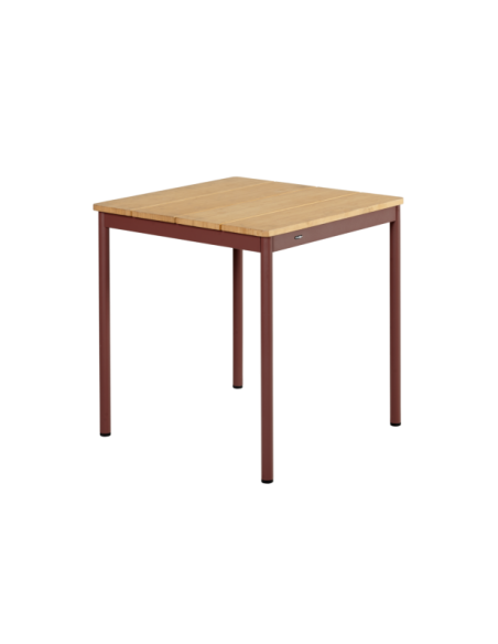 Mesa Bistró Exterior NOX 70x70 cm, Aluminio, Madera de Bambú / Rojo Zin / Natural - Brafab