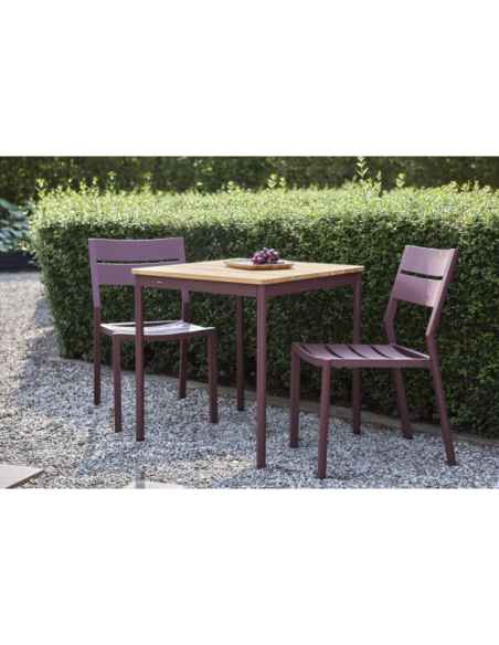 Mesa Bistró Exterior NOX 70x70 cm, Aluminio, Madera de Bambú / Rojo Zin / Natural - Brafab