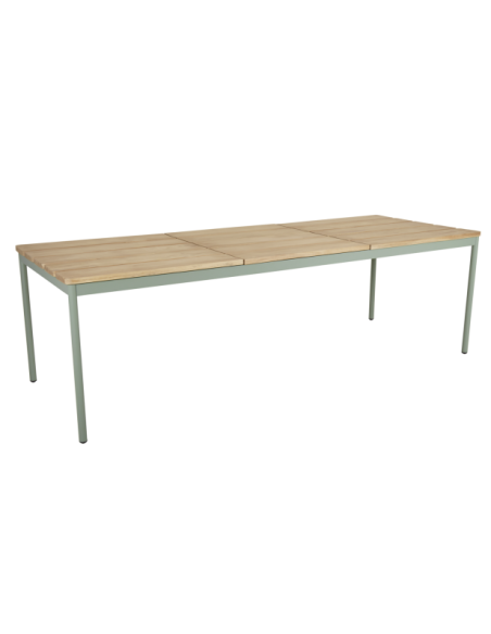 Mesa Exterior NOX 240x90 cm de Comedor, Aluminio, Madera de Teca FSC / Verde Empolvado / Natural - Brafab