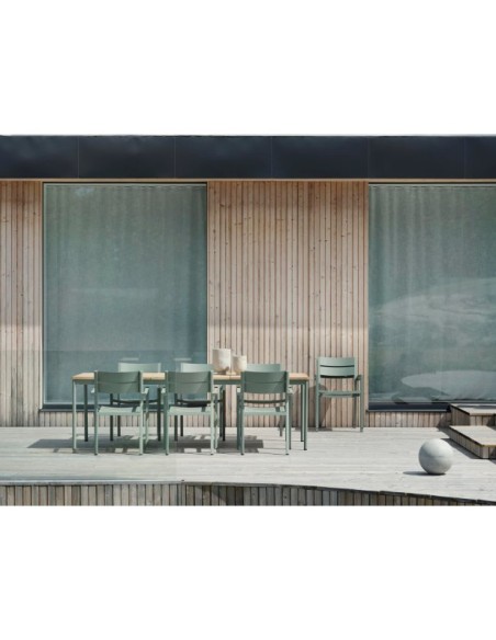 Mesa Exterior NOX 240x90 cm de Comedor, Aluminio, Madera de Teca FSC / Verde Empolvado / Natural - Brafab