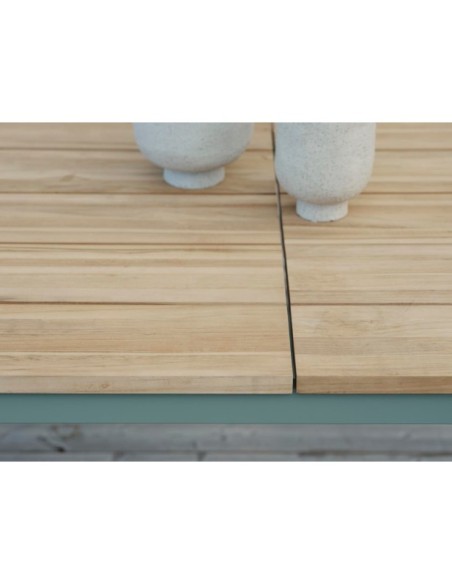 Mesa Exterior NOX 240x90 cm de Comedor, Aluminio, Madera de Teca FSC / Verde Empolvado / Natural - Brafab