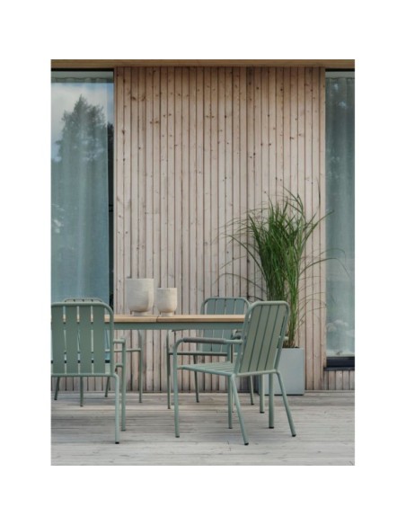 Mesa Exterior NOX 240x90 cm de Comedor, Aluminio, Madera de Teca FSC / Verde Empolvado / Natural - Brafab