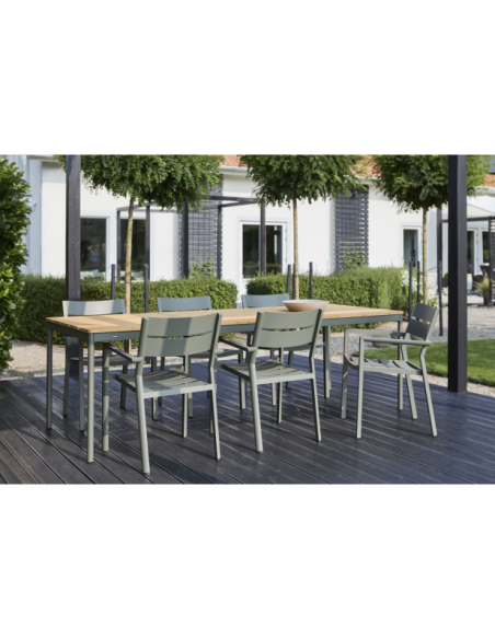Mesa Exterior NOX 238x90 cm de Comedor, Aluminio, Madera de Bambú / Verde Nórdico / Natural - Brafab