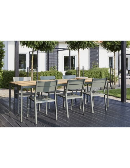 Mesa Exterior NOX 238x90 cm de Comedor, Aluminio, Madera de Bambú / Verde Nórdico / Natural - Brafab