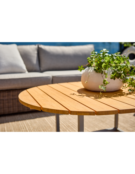 Mesa de Centro Exterior OLIVE 80x110 cm, Aluminio, Madera de Bambú / Caqui / Natural - Brafab