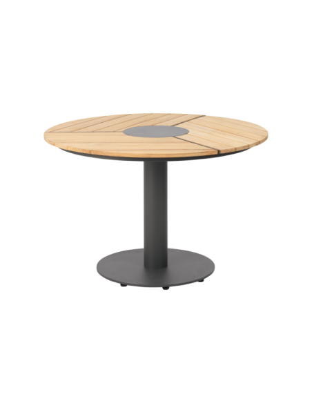 Mesa Exterior PEACE WOOD Ø110 cm de Comedor, Aluminio, Madera de Teca / Antracita / Natural - Brafab