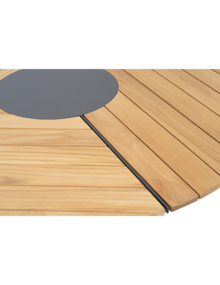 Mesa Exterior PEACE WOOD Ø150 cm de Comedor, Aluminio, Madera de Teca / Antracita / Natural - Brafab