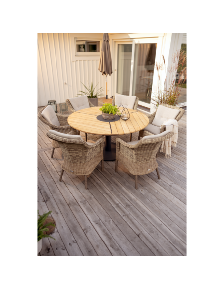 Mesa Exterior PEACE WOOD Ø150 cm de Comedor, Aluminio, Madera de Teca / Antracita / Natural - Brafab