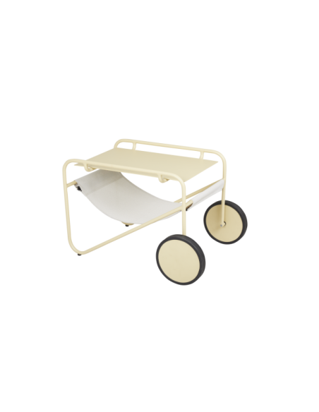 Mesa Auxiliar Exterior POUL TABLE 72x44 cm, Aluminio, Textilene / Amarillo / Blanco Roto - Brafab