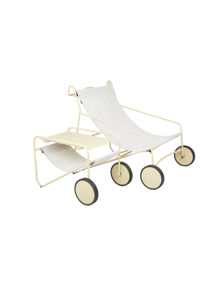 Mesa Auxiliar Exterior POUL TABLE 72x44 cm, Aluminio, Textilene / Amarillo / Blanco Roto - Brafab