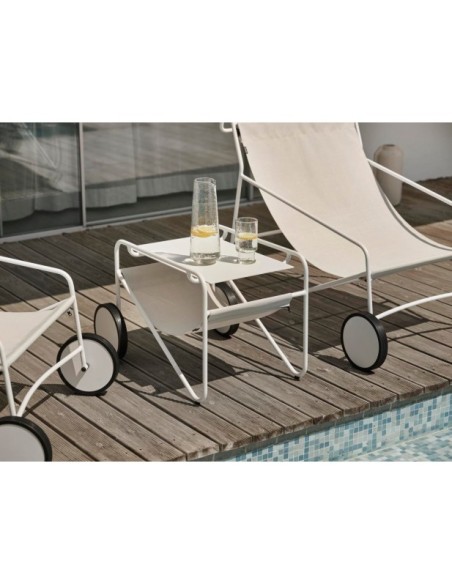 Mesa Auxiliar Exterior POUL TABLE 72x44 cm, Aluminio, Textilene / Blanco / Blanco Roto - Brafab