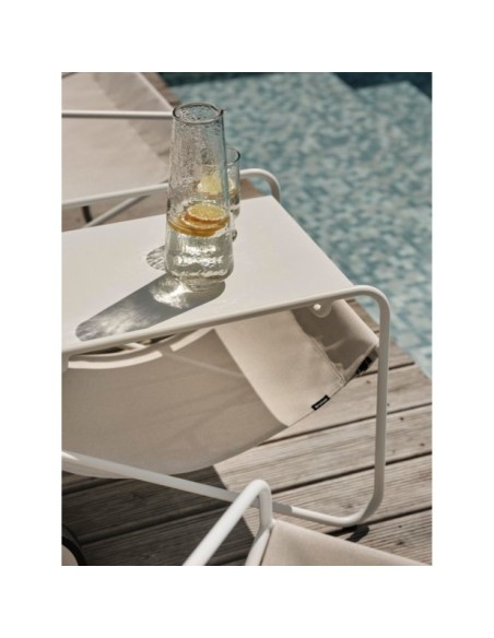 Mesa Auxiliar Exterior POUL TABLE 72x44 cm, Aluminio, Textilene / Blanco / Blanco Roto - Brafab