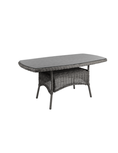 Mesa de Centro Exterior ROSITA 150x80 cm, Ratán sintético, Cristal / Gris - Brafab