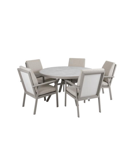 Mesa Exterior SAMVARO Ø140 cm de Comedor, Aluminio, Cristal / Caqui / Arena - Brafab