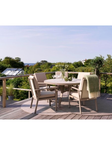 Mesa Exterior SAMVARO Ø140 cm de Comedor, Aluminio, Cristal / Caqui / Arena - Brafab