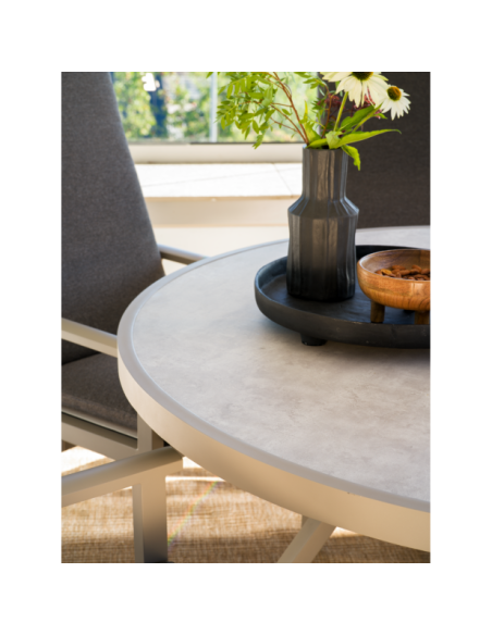 Mesa Exterior SAMVARO Ø140 cm de Comedor, Aluminio, Cristal / Caqui / Arena - Brafab