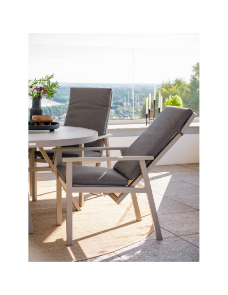 Mesa Exterior SAMVARO Ø140 cm de Comedor, Aluminio, Cristal / Caqui / Arena - Brafab