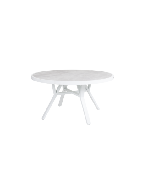 Mesa Exterior SAMVARO Ø140 cm de Comedor, Aluminio, Cristal / Blanco / Gris - Brafab