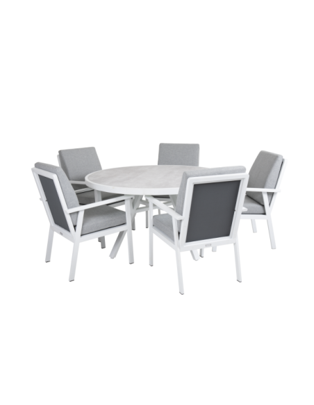 Mesa Exterior SAMVARO Ø140 cm de Comedor, Aluminio, Cristal / Blanco / Gris - Brafab
