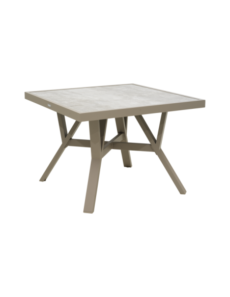 Mesa de Centro Alta Exterior SAMVARO 90x90 cm, Aluminio, Cristal / Caqui - Brafab