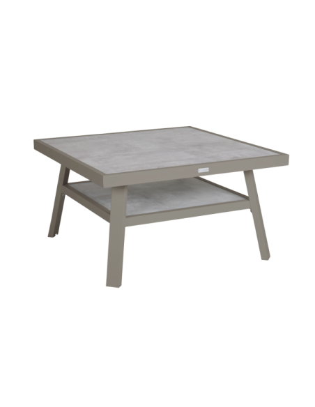 Mesa de Centro Baja Exterior SAMVARO 90x90 cm, Aluminio / Caqui / Arena - Brafab