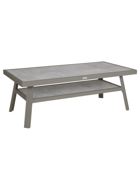 Mesa de Centro Baja Exterior SAMVARO 140x70 cm, Aluminio, Cristal / Caqui / Arena - Brafab