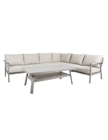 Mesa de Centro Baja Exterior SAMVARO 140x70 cm, Aluminio, Cristal / Caqui / Arena - Brafab