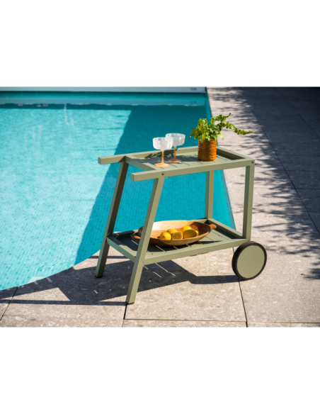 Carrito Exterior SAMVARO 86x49 cm, Aluminio / Verde Empolvado - Brafab