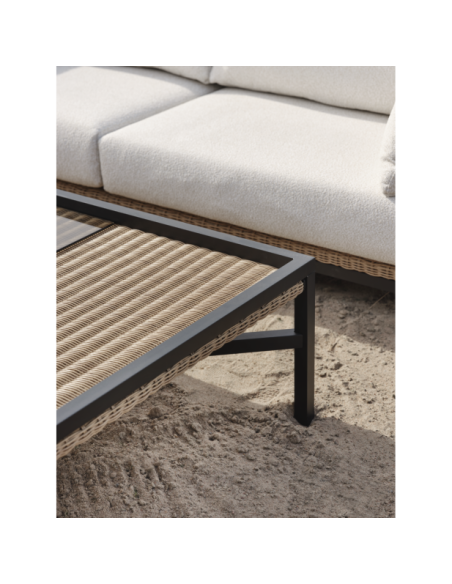 Mesa de Centro Exterior SHELL 150x80 cm, Aluminio, Ratán sintético, Cristal / Rústico / Negro - Brafab