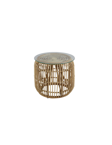 Mesa Auxiliar Exterior VALLDA Ø49 cm, Ratán, Cristal / Natural - Brafab