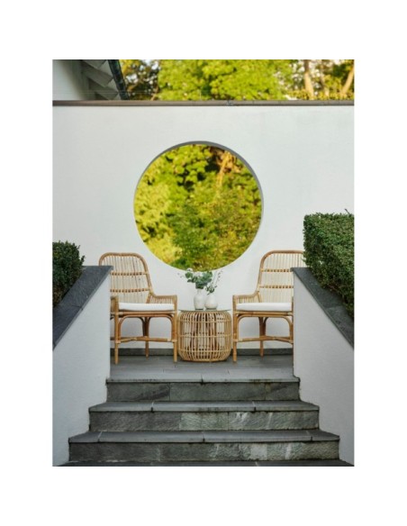 Mesa Auxiliar Exterior VALLDA Ø49 cm, Ratán, Cristal / Natural - Brafab