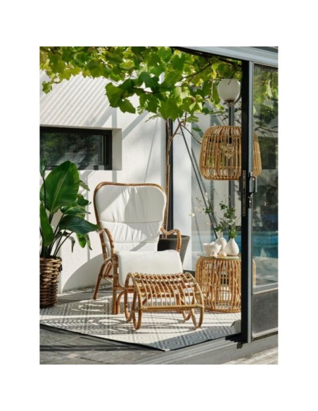 Mesa Auxiliar Exterior VALLDA Ø49 cm, Ratán, Cristal / Natural - Brafab