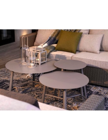 Mesa de Centro Exterior VANNES Ø75 cm, Aluminio / Caqui - Brafab