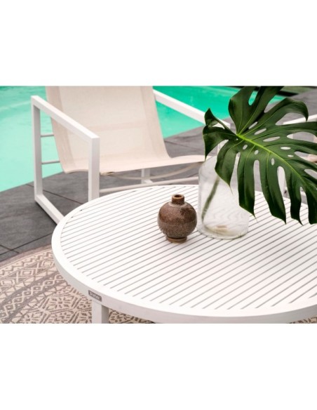 Mesa de Centro Exterior VEVI Ø100 cm, Aluminio / Blanco - Brafab