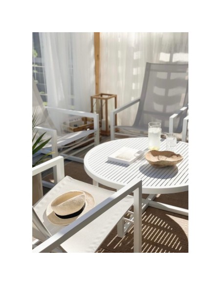 Mesa de Centro Exterior VEVI Ø100 cm, Aluminio / Blanco - Brafab