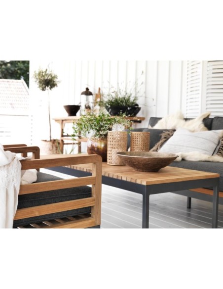 Mesa de Centro Exterior ZALONGO 150x60 cm, Madera de Teca / Natural / Gris - Brafab