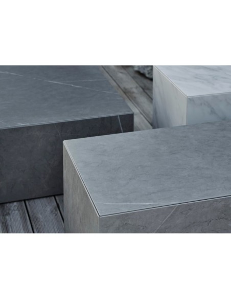 Mesa de Centro Exterior ZTEN 80x80 cm, Piedra compuesta, Aluminio / Gris Oscuro - Brafab