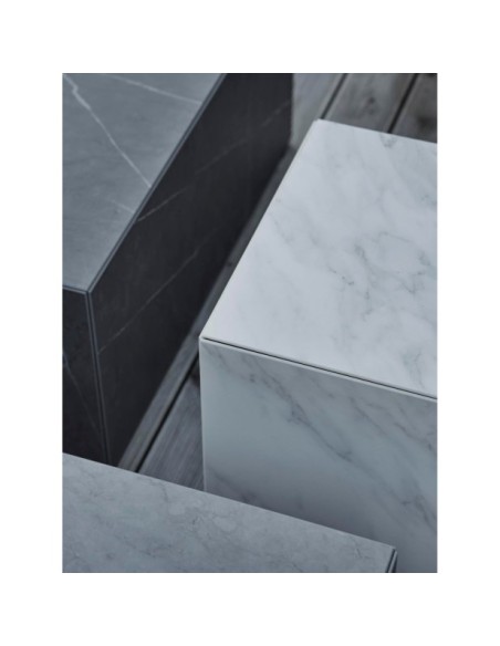 Mesa de Centro Exterior ZTEN 40x40 cm, Piedra compuesta, Aluminio / Blanco - Brafab