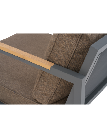 Set Sofá 214x279x81 cm y Mesa de Centro CAP, Aluminio, Textilene, Madera Sintética / Antracita / Marrón - Brafab