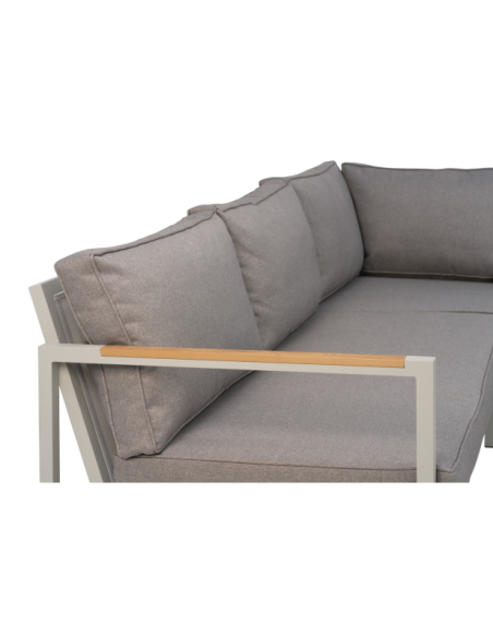 Set Sofá 214x214x81 cm y Mesa de Centro CAP, Aluminio, Textilene, Madera Sintética / Gris Claro / Gris - Brafab